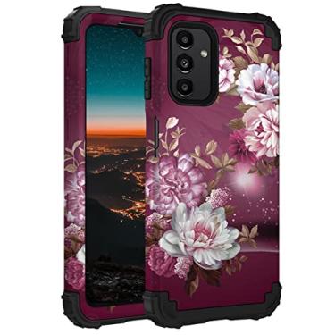 Imagem de Hocase Capa para Galaxy A13 5G, proteção resistente à prova de choque, amortecedor de borracha de silicone macio + capa protetora híbrida de plástico rígido para Samsung Galaxy A13 5G (tela de 6,5 polegadas) 2021 - flores roxas