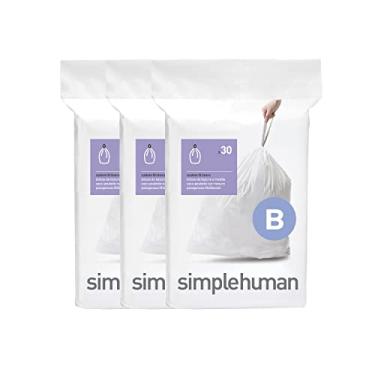 Imagem de simplehuman Code B 90 unidades, pacote dispensador de forros de ajuste personalizado, sacos de lixo com cordão, 6 litros, branco