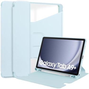 Imagem de Capa traseira transparente compatível com Samsung Galaxy Tab A9 Plus SM-X210/SM-216/SM-X218 11 polegadas com suporte para caneta, suporte giratório de 360 ​​graus Folio Flip Smart Tablet Cover Auto Sl