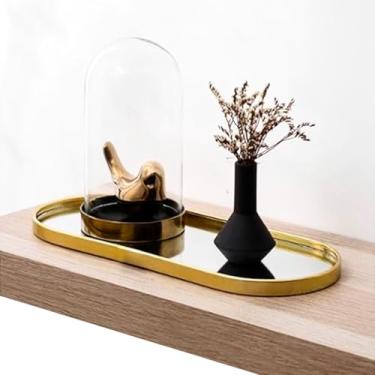 Imagem de Bandeja Espelhada Dourada Preta Decoração Casa Cozinha Multiuso (Oval Dourado)