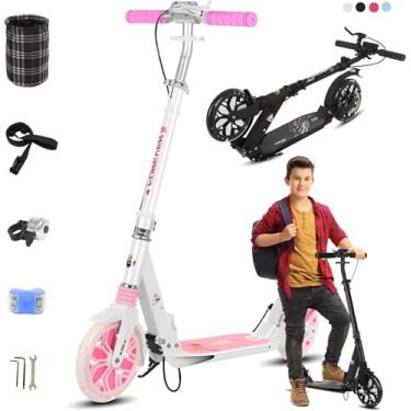 Imagem de Scooter de chute adulto com freios, scooter leve de liga de alumínio para adolescentes e adultos, com estrutura de suporte para os pés, design de absorção de choque, scooter dobrável de roda