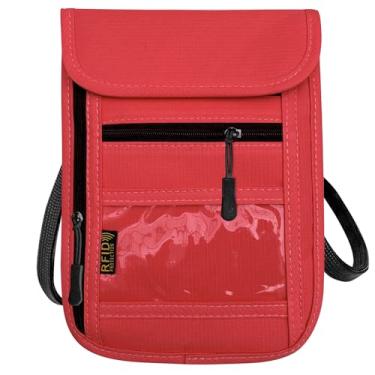 Imagem de Carteira de pescoço de viagem com bloqueio de RFID e porta-passaporte, bolsa de pescoço de viagem para passaporte para mulheres e homens, Vermelho, Minimalista