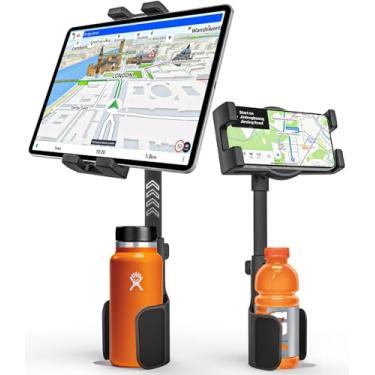 Imagem de GDZN Suporte de tablet para porta-copos de carro - [adequado para garrafas] Suporte de copo de carro/caminhão, suporte de tablet, expansor de copo resistente com braço ajustável para iPad Pro 12.9,