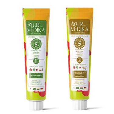 Imagem de Pasta de Dente Ayurvédica, Natural, Vegano, Sem Flúor, Sem SSL - Kit 1 Menta + 1 Canela