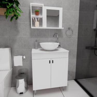 Imagem de Gabinete Armário para Banheiro Suspenso com Espelho e com Cuba 60cm Branco