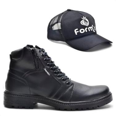 Imagem de Bota Coturno Masculino Casual Conforto Macia Zíper + Boné