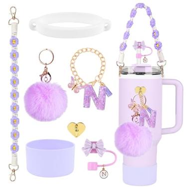 Imagem de Conjunto de acessórios para copos Stanley, topo de palha com laço de 10 mm, bota de silicone, alça de alça de garrafa de água, pingentes de letras para tampa de canudo Stanley Cup 1,134 g Copo de 850