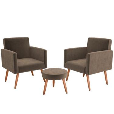 Imagem de Kit Poltronas com Puff Moderno Matrix Dallas - 3 Peças, Capuccino