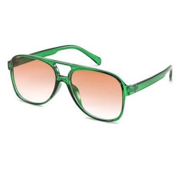 Imagem de FEISEDY Óculos de sol aviador de plástico retrô vintage anos 70 para mulheres e homens, armação quadrada grande clássica B2751, Armação verde - Lente vermelha gradiente, 60MM