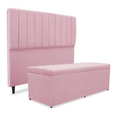 Imagem de Kit quarto mavi cabeceira + recamier suede rosa 90 cm - SRJ IMÓVEIS