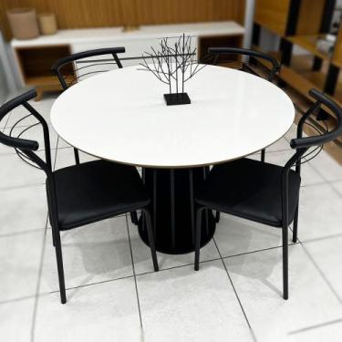 Imagem de Mesa Jantar Redonda 105cm MDF com 4 Cadeiras Estrutura Aço - Carraro M