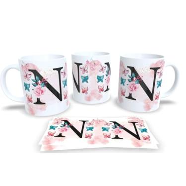 Imagem de Caneca Branca de Porcelana Personalizadas Alfabeto iniciais Nomes (N)