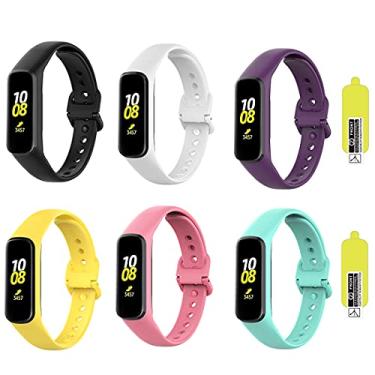 Imagem de Pacote com 6 pulseiras de substituição compatíveis com Samsung Galaxy Fit 2 SM-R220, para mulheres e homens, relógio inteligente Galaxy Fit 2 (vem com duas películas protetoras) (pacote com 6-1)