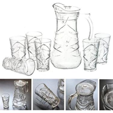 Imagem de Jarra De Vidro Com 6 Copos Tampa Água 1800ml  Suco - Cheng Xiang