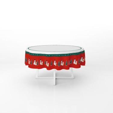 Imagem de Toalha De Mesa Redonda Árvore e Boneco de Neve 146x146cm - PRESENTE-BR