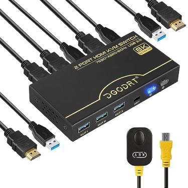 Imagem de DGODRT Hdmi Kvm Switch 8K, Kvm Switch 8K@60Hz 4K@120Hz para 2 Compartilhamentos de Computador, 1 Monitor Hd e 3 Dispositivos Usb 3.0, Incluindo 2 Cabos Hmdi 2.1 e 2 Cabos Usb 3.0