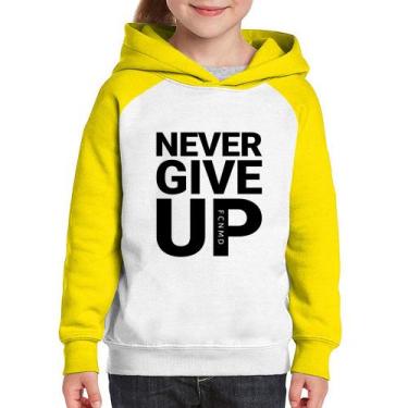 Imagem de Moletom Infantil Never give up - Foca na Moda, Branco, Amarelo, 4