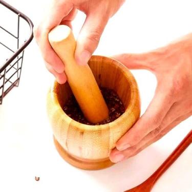 Imagem de Pilão de Bambu com Socador de Madeira Reforçado para Caipirinha, Alhos