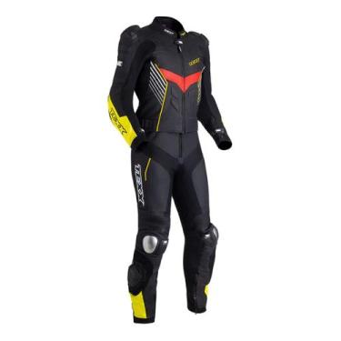 Imagem de Macacão Motociclista Texx Pista 2 Peças Profissional, M, Amarelo/Verme