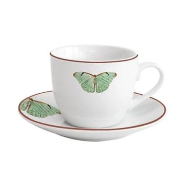 Imagem de Xícara para Café com Pires Borboleta Porcelana Branca 80 ml L'Hermitag