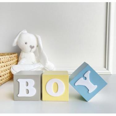 Imagem de Cubos Decorativos Boy Menino C227 Madeira Sala Quarto Infantil Bancada