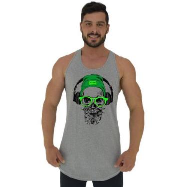 Imagem de Regata Longline Estampada Masculina MXD Conceito Caveira de Fone, Cinz