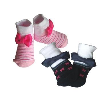 Imagem de Kit 2 Pares Meia Sapatinho Bebê Menina com Laço Puket, 5 a 8 Meses, Az