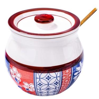 Imagem de BOSILI Açucareiro de cerâmica japonesa com tampa e colher, recipiente de tempero para café bar jarra de sal de porcelana aprox. 430 g