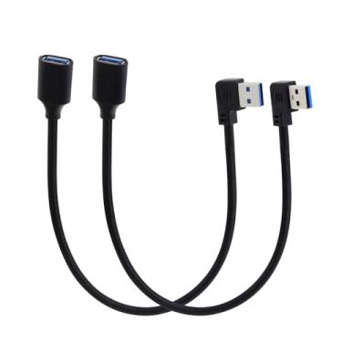 Imagem de LANMINGLEL Pacote com 2 cabos USB 3.0 macho para fêmea, ângulo esquerdo e direito de 90 graus, extensão de dados de 5 Gbps para VR, teclado, impressora