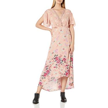 Imagem de Angie Envoltório maxi feminino de manga dividida em V profundo com crochê no pescoço, Blush, P