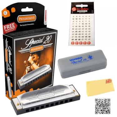 Imagem de Gaita Hohner 560 Special 20 Pacote clave F com estojo de transporte, adesivos de clave, manual online (sem garantia de versão em português) para iniciantes e pano de polimento Austin Bazaar