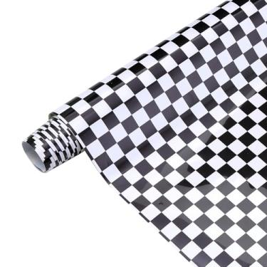 Imagem de HTVSTD Check Flag Htv Vinyl Roll - 12" * 8 Pés Checkerboard Heat Transfer Vinyl Racing Flag Patterned Htv Vinyl para Tecido Checker Iron On Vinyl Compatível com Cricut