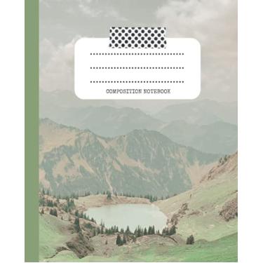 Imagem de Composition Notebook Beautiful Mountain Landscape, Modern Sage Green, Lake, Hiking, College Ruled Lined 7.5” x 9.25" 200 Page College Ruled Notebook ... University, Study Book, Gift For Hiker