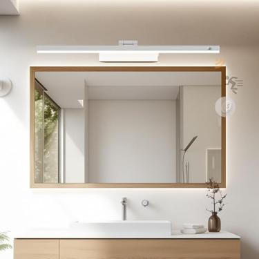 Imagem de Luz LED para espelho de banheiro com sensor de movimento e interruptor de iluminação de parede giratória de 180° lâmpada de armário de alumínio 80 cm 40 W arandela de parede IP44 luzes de maquiagem