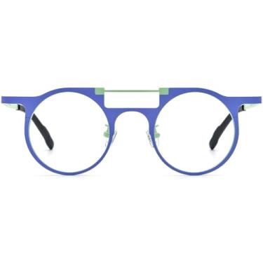 Imagem de FONEX Armação de óculos de titânio puro colorido feminino retrô redondo F85782, F85855 Azul, 48-22-145