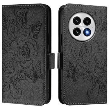 Imagem de Capa carteira rosa e borboleta em relevo para OnePlus 13, [bloqueio RFID] [suporta carregamento sem fio] 3 compartimentos para cartão e 1 compartimento para dinheiro, fivela magnética à prova de