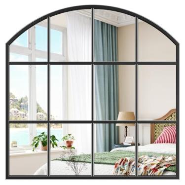 Imagem de Brauthon Espelho de janela largo, espelho de parede arqueado de casa de fazenda de 71 cm x 71 cm, espelhos rústicos de vidraça grande para sala de estar, quarto, casa de fazenda, lareira, corredor