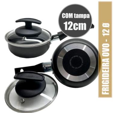 Imagem de Frigideira para ovo 12cm antiaderente com tampa fortaleza, Preto