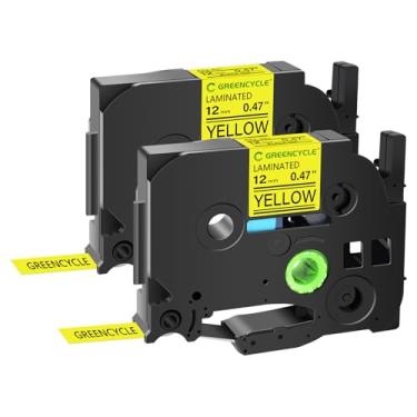 Imagem de GREENCYCLE Pacote com 2 fitas para etiquetadoras Ptouch AZe-631 TZe-631 TZ631 TZ-631 AZE Fita de 12 mm 0,47" preta sobre amarela para PTD210 PT-H100 PTH110 PT-D400AD PTD600 PT-1290