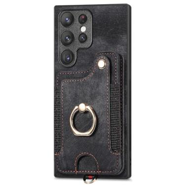 Imagem de LYJSMGZ Capa fina para Samsung Galaxy S25 Ultra/S25 Plus/S25, capa fosca de couro com compartimento para cartão traseiro com anel suporte sucção magnética de veículo, preta, S25 Plus