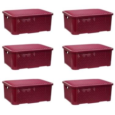 Imagem de Kit 06 Caixa Organizadora Rattan 10 Litros Empilhavel com tampa jogo Plástico.33cm×24.5cm×12.5cm.organizadores；caixas organizadoras plastico(MARSALA)