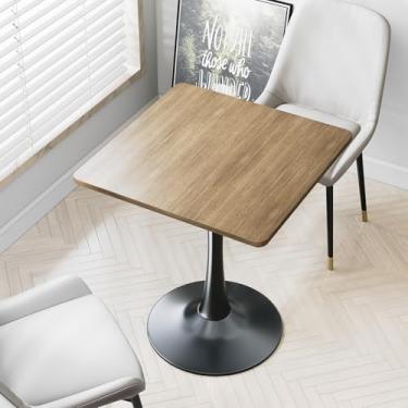Imagem de Mesa quadrada de nogueira tulipa para mesa de jantar pequena de 61 cm com base de pedestal de metal para cozinha, mesa moderna de meados do século com cantos redondos para sala de estar, café e