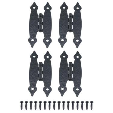 Imagem de RLECS Dobradiça de ferro preta retrô, tipo H, plana de renda, banhada, pacote com 4, 89 mm/3,5 polegadas