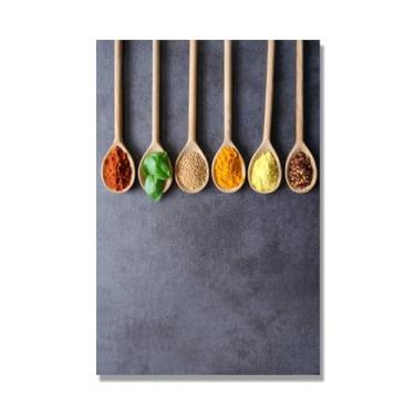 Imagem de Arte de parede colorida em tela para especiarias e colher de tempero | Decoração de cozinha vintage | Arte moderna para casa e sala de jantar (especiarias mistas 25). 50 x 75 cm - 19,7 x 29,6 pol. Sem