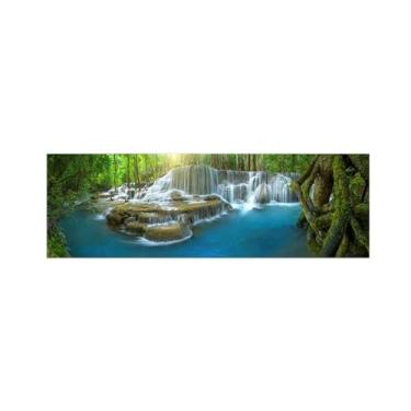 Imagem de Pintura de arte de parede em tela de paisagem imagem de natureza - árvore cachoeira rio - impressão em tela - pôster e impressões para decoração de parede de sala de estar 50 x 150 cm sem moldura
