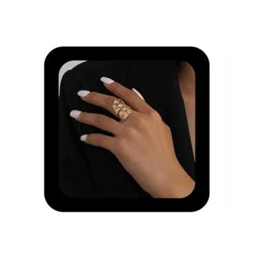 Imagem de Vacaonio Punk Open Anel de folha de ouro ajustável grande folha larga anéis de declaração de folhas de metal oco anel de punho anéis em forma de folhas joias para mulheres, Zinco, Sem pedra preciosa