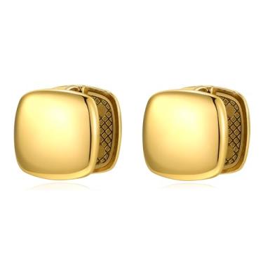 Imagem de KELMALL Brincos de argola banhados a ouro para mulheres, ousados e elegantes, geométricos, quadrados, redondos, ovais, leves, presentes modernos, One Size, Aço inoxidável, Sem pedra preciosa