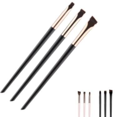 Imagem de Kit 3 Pinceis Profissionais Chanfrados para Sobrancelhas Delineador Henna (Preto e Dourado)