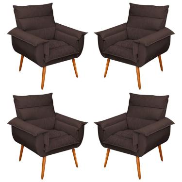 Imagem de Kit 04 Poltronas Decorativas Modernas Sala e Recepção Monza Pés Palito Suede Marrom - Abmaza
