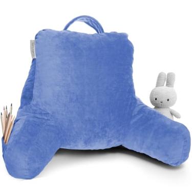 Imagem de Clara Clark Almofada de leitura para cama com espuma viscoelástica desfiada, suporte para as costas para sentar no sofá, cadeira ou chão, encosto infantil com braços e bolsos, capa lavável para